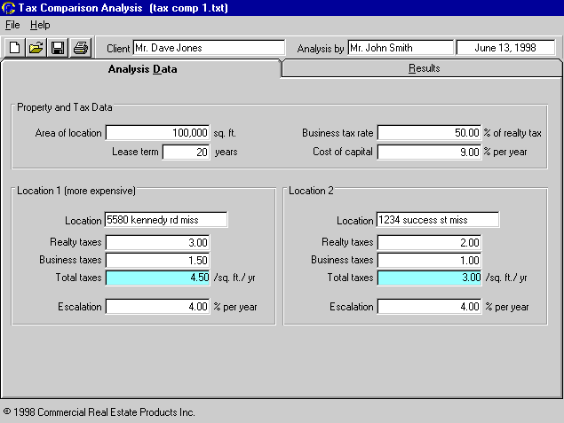 Commercial Pro Tax Comparison Analysis program