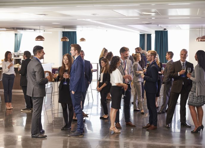 Delegates,Networking,At,Conference,Drinks,Reception