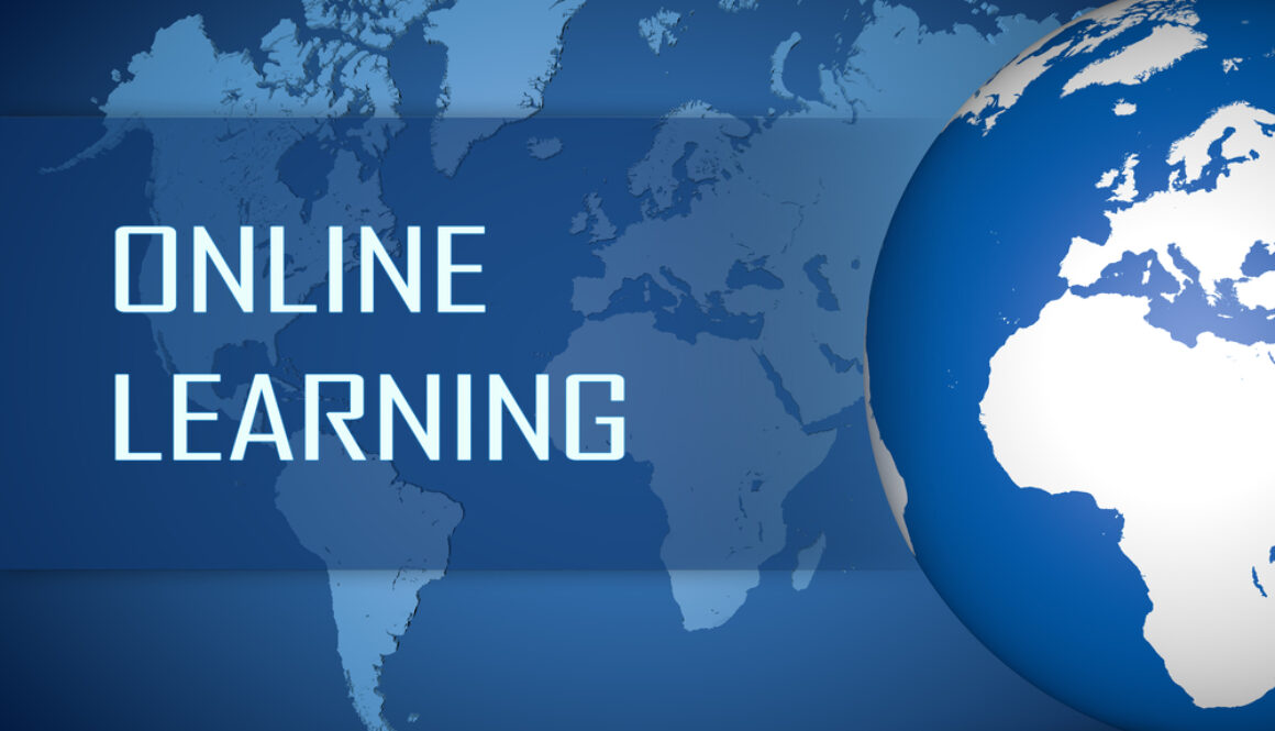 Online,Learning,Concept,With,Globe,On,Blue,World,Map,Background