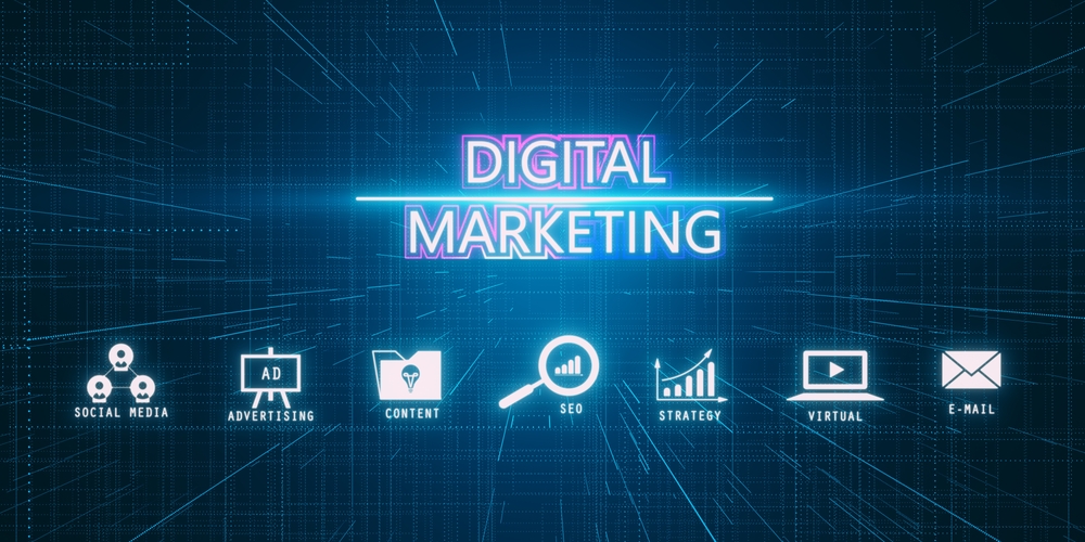 Digital,Marketing,Concept,With,Glowing,Text,And,Icons,For,Social