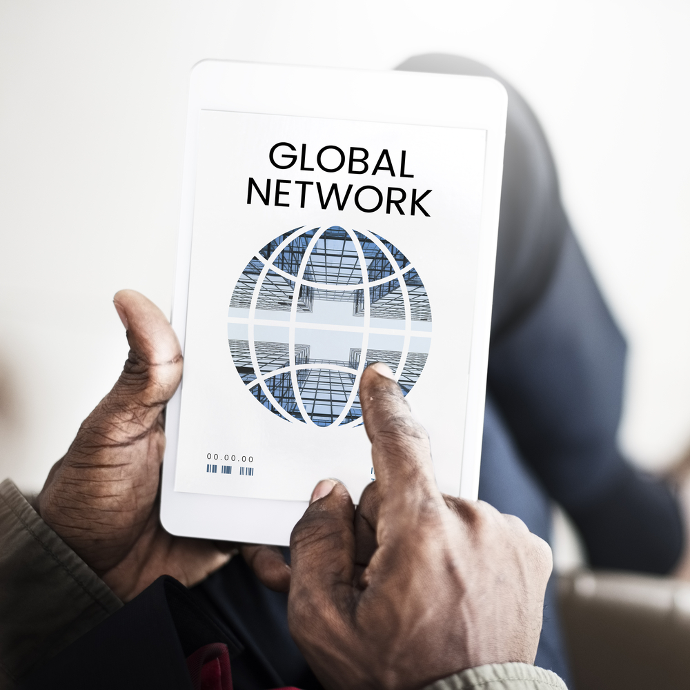 Graphic,Of,Global,Communication,Connection,Technology,On,Digital,Tablet